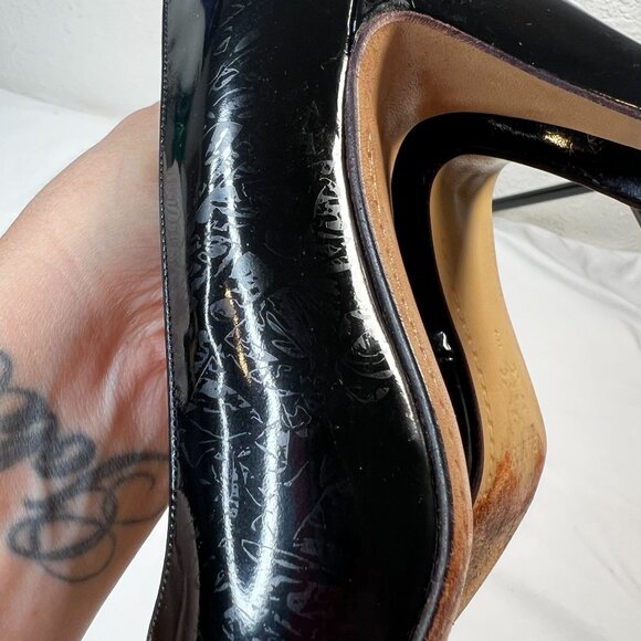 Bally Classic Patent Leather Pumps Cone Heel Almond Toe Black 5 - Picture 13 of 13